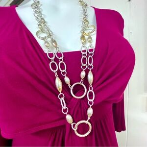 #019 AVON Vintage Long Necklace Silver Plated 30”- 33”